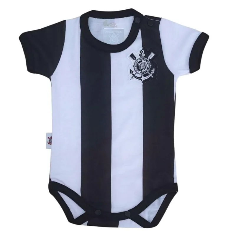 Body Corinthians de Jogo Listrado Preto e Branco Oficial G