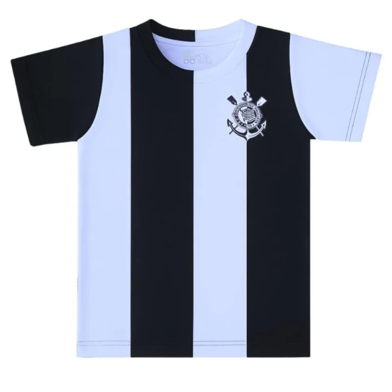 Camiseta Infantil Corinthians Jogo II Listrada Escudo Preto - Revedor