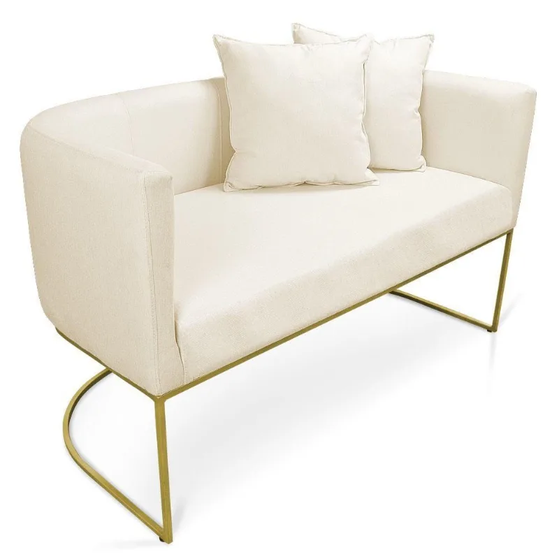 Namoradeira 02 Lugares Linho Metálica Dourado Cor Grosso Bege