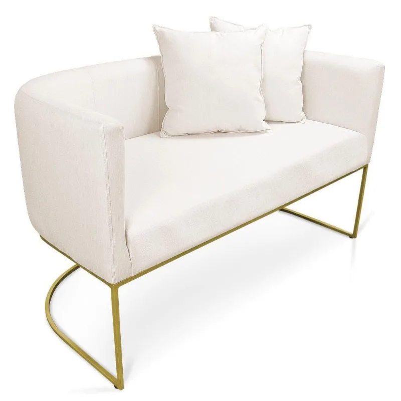 Namoradeira 02 Lugares Linho Metálica Dourado Cor A27 Areia