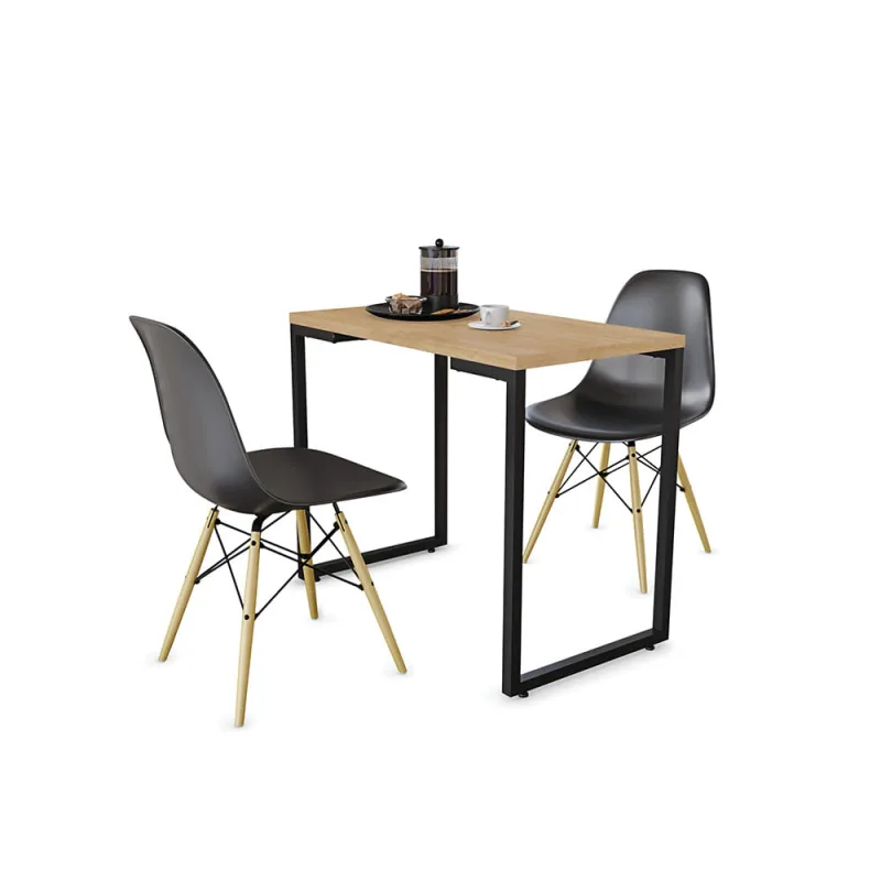 Mesa de Cozinha Industrial Porto Natural 90 cm com 02 Cadeiras Eiffel Preto - D'Rossi - DRossi