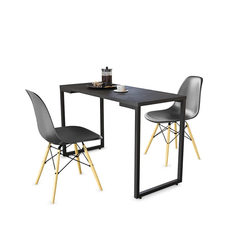Mesa de Cozinha Industrial Porto Preto 120 cm com 02 Cadeira Eiffel Preto - D'Rossi - DRossi