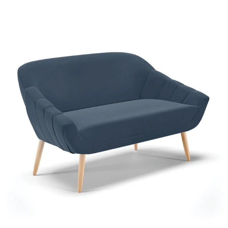 Namoradeira 2 Lugares Suede Azul Marinho Pés Palito Natural - DRossi