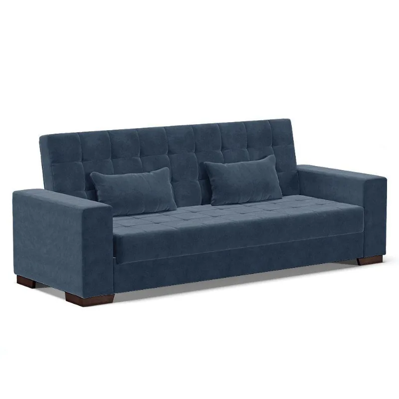 Sofá Cama 02 Lugares Lisboa Pés De Madeira Cor Azul Marinho - DRossi