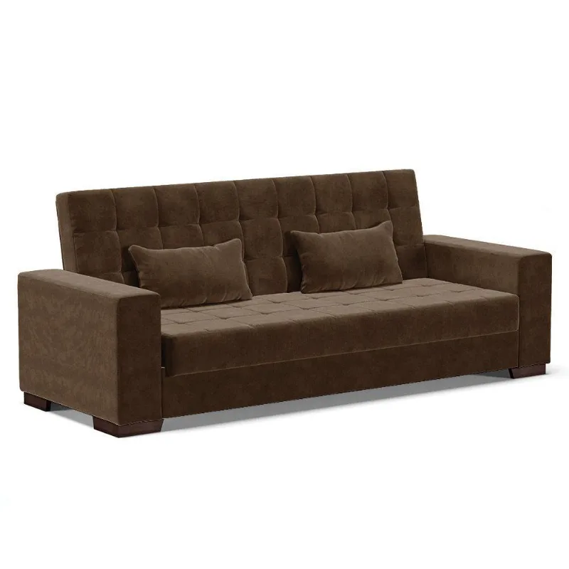 Sofá Cama 02 Lugares Lisboa Suede Pés De Madeira Cor Marrom - DRossi
