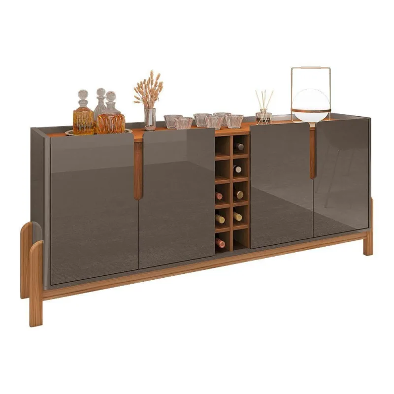 Aparador Buffet 4 Portas 190Cm Cinza Pérola Cedro Com Adega - DRossi