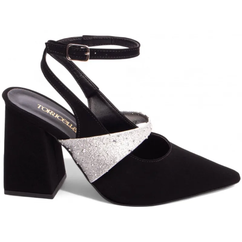 Sapato Scarpin Salto Grosso Quadrado Bico Fino Feminino Luxo Premium 8,5 cm Preto Torricella