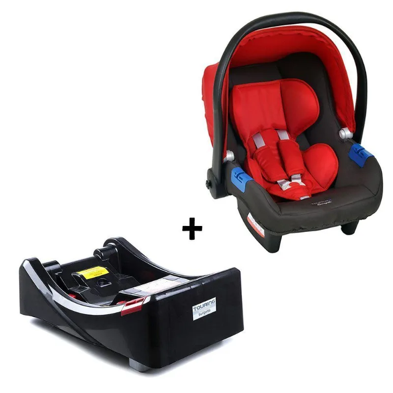 Conjunto Bebê Conforto Com Base Para Carro Burigotto Touring X De 0 Até 13 Kg Cinza E Vermelho U