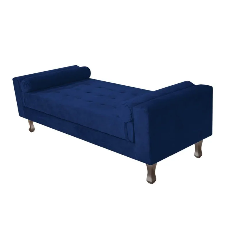 Recamier Baú Félix Solteiro 140cm Suede Azul Marinho - OUTRAS