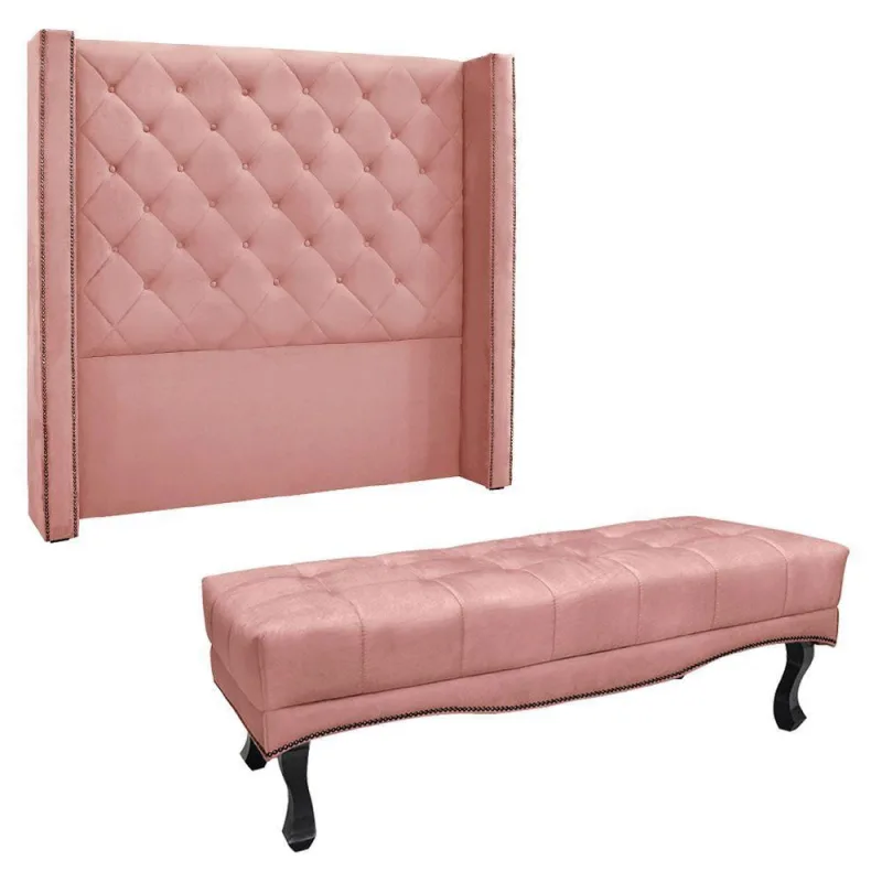 Kit Cabeceira E Calçadeira Casal 1,40M Rosa - Não Disponível