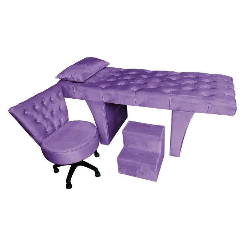 Kit Maca Reta Capitonê 0,60m Sophia Com Mocho Base Giratória E Escada Veludo Roxo - Pallazio