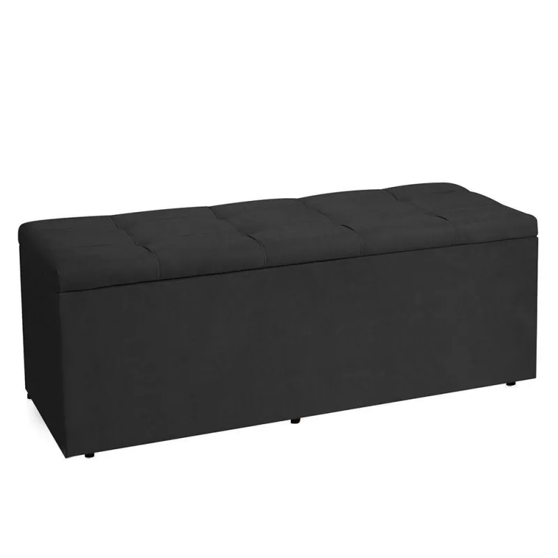 Calçadeira Recamier Baú Casal 1,40m Roma Suede Preto - Pallazio - Não Disponível