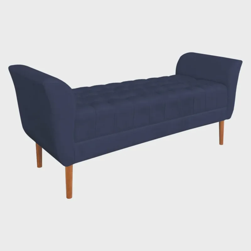 Calçadeira Recamier Casal 1,50m Londres Veludo Azul Marinho - Pallazio - Não Disponível