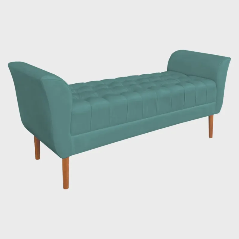 Calçadeira Recamier Casal 1,50m Londres Veludo Azul Turquesa - Pallazio - Não Disponível