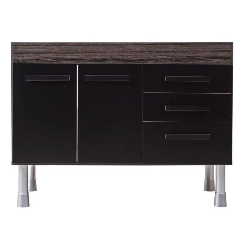 Gabinete Cozinha Rio Para Pia 112cm Castanho Com Preto Fosco Sem Pia Corso