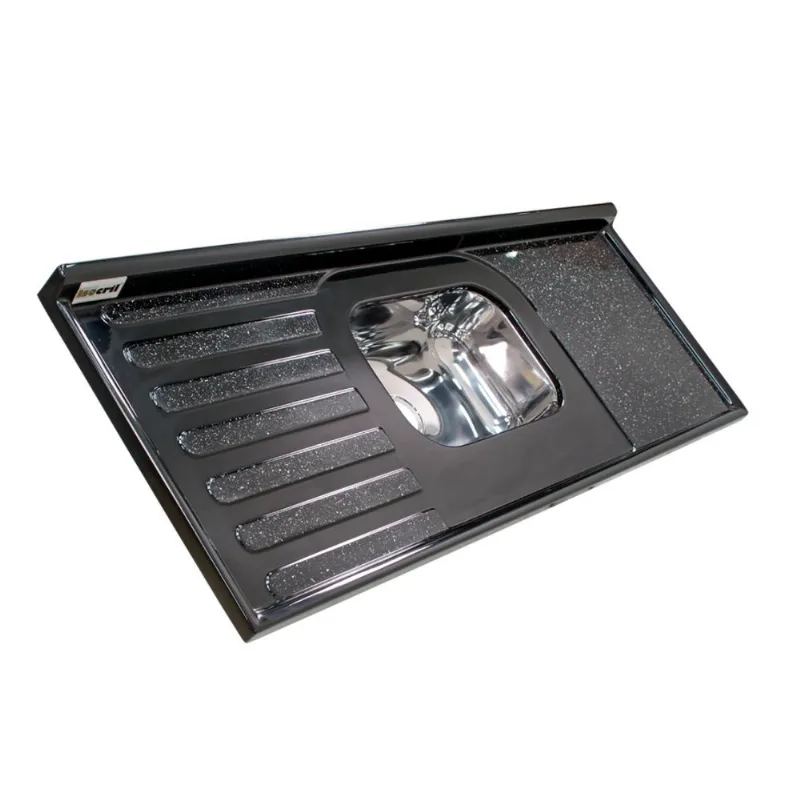 Pia Isocril 1.50m Com Cuba Inox Preto Corso