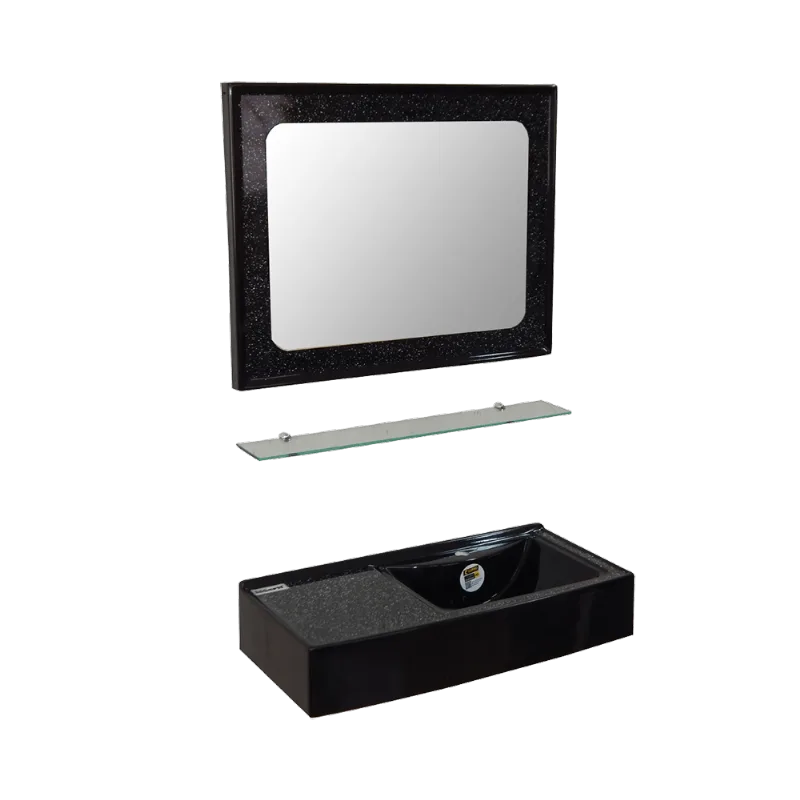 Kit Caribe 64cm Preto Com 3 Peças (Lavatório Isocril+ Espelheira Isocril + Aparador) Corso