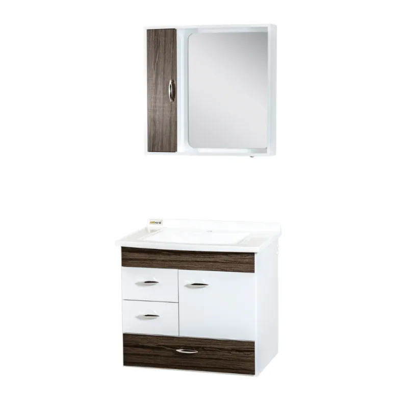 Kit Santarem 62cm Com 3 Peças (Espelheira + Lavatório Branco + Toucador) Castanho Corso