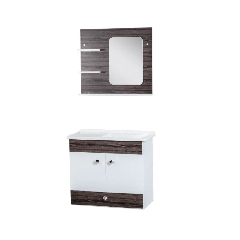 Kit Pamplona 64cm Com 3 Peças (Espelheira + Lavatório + Toucador) Castanho Corso