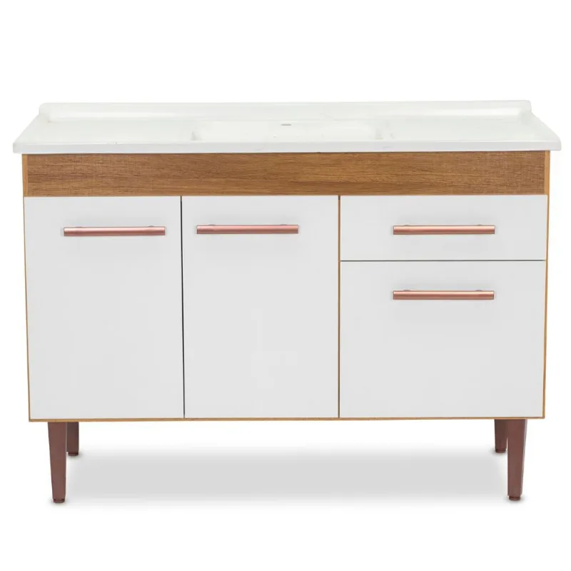 Gabinete Cozinha Valen 117cm Freijo Com Branco Fosco Sem Pia Corso