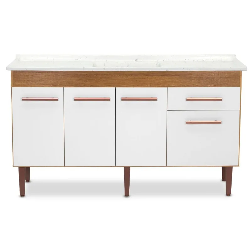 Gabinete Cozinha Valen 144cm Freijo Com Branco Fosco Sem Pia Corso