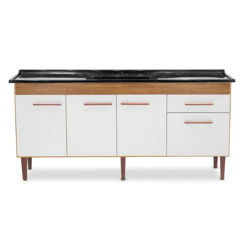Gabinete Cozinha Valen 174cm Freijo Com Branco Fosco Sem Pia Corso