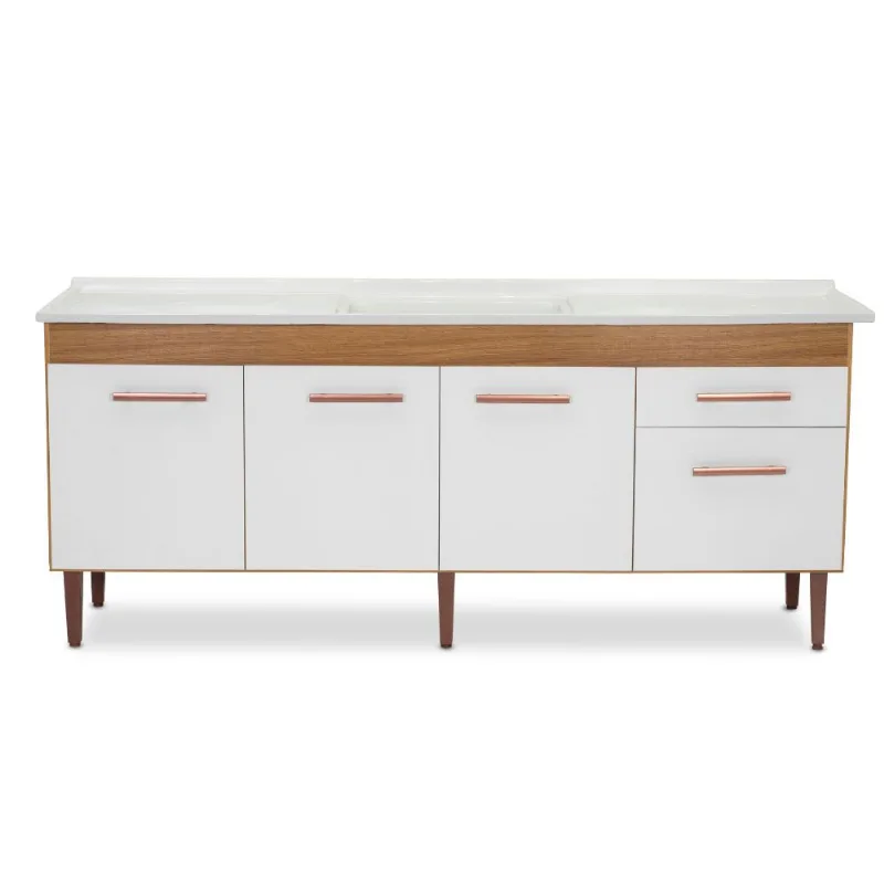 Gabinete Cozinha Valen 194cm Freijo Com Branco Fosco Sem Pia Corso