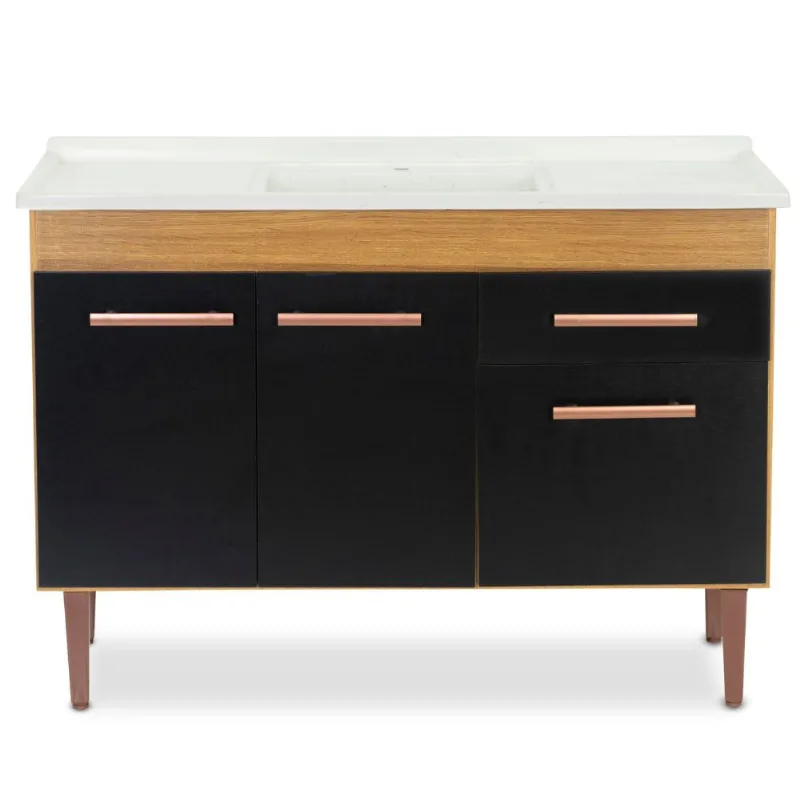Gabinete Cozinha Valen 117cm Freijo Com Preto Fosco Sem Pia Corso