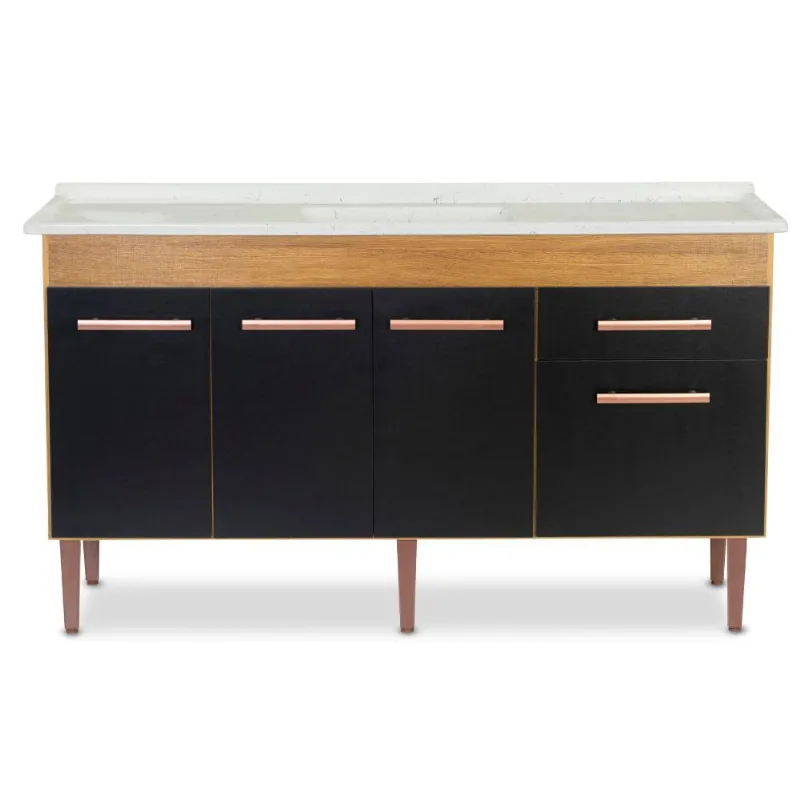 Gabinete Cozinha Valen 144cm Freijo Com Preto Fosco Sem Pia Corso
