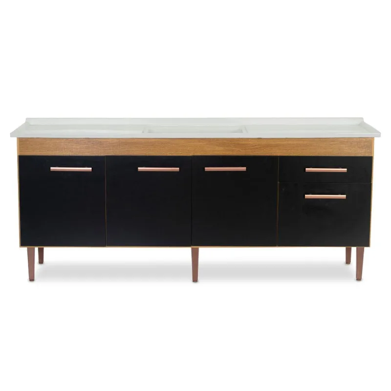 Gabinete Cozinha Valen 194cm Freijo Com Preto Fosco Sem Pia Corso