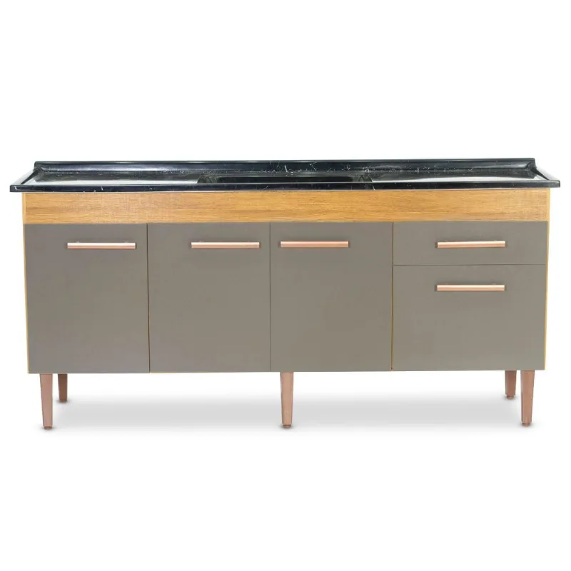 Gabinete Cozinha Valen 174cm Freijo Com Cinza Fosco Sem Pia Corso