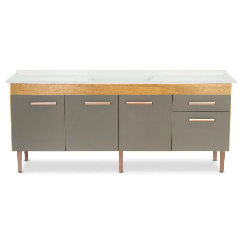 Gabinete Cozinha Valen 194cm Freijo Com Cinza Fosco Sem Pia Corso