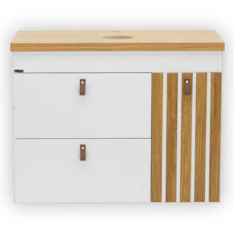 Conjunto Pina 79cm Com 2 Peças (Toucador + Tampo) Freijo Com Branco Fosco Corso
