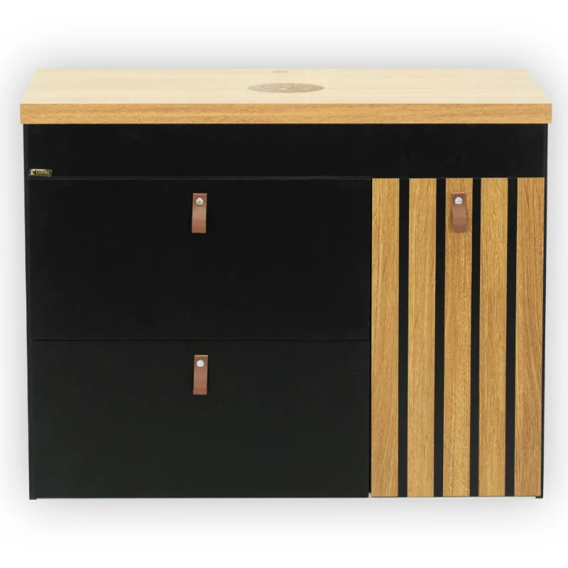 Conjunto Pina 79cm Com 2 Peças (Toucador + Tampo) Freijo Com Preto Fosco Sem Cuba Corso