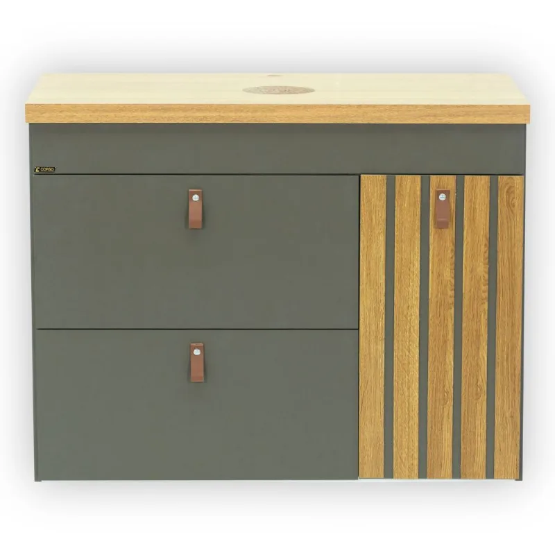 Conj Pina 79cm Com 2 Peças (Toucadoor + Tampo) Freijo Com Cinza Fosco Sem Cuba Corso