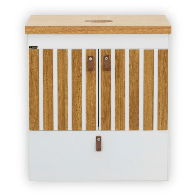 Conjunto Alba 58cm Com 2 Peças (Toucador + Tampo) Freijo Com Branco Fosco Sem Cuba Corso