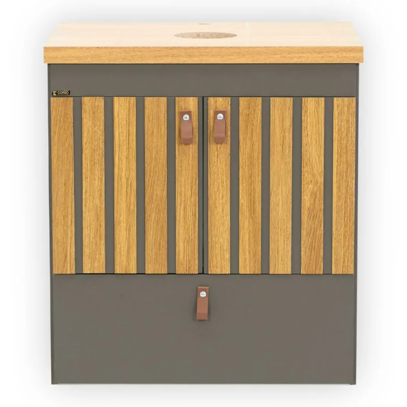 Conjunto Alba 58cm Com 2 Peças (Toucador + Tampo) Freijo Com Cinza Fosco Sem Cuba Corso