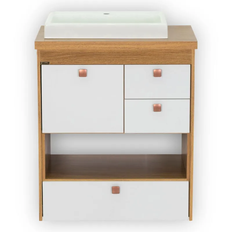 Conjunto Gianni 61cm Com 2 Peças (Toucador + Cuba) Freijo Com Branco Fosco Corso