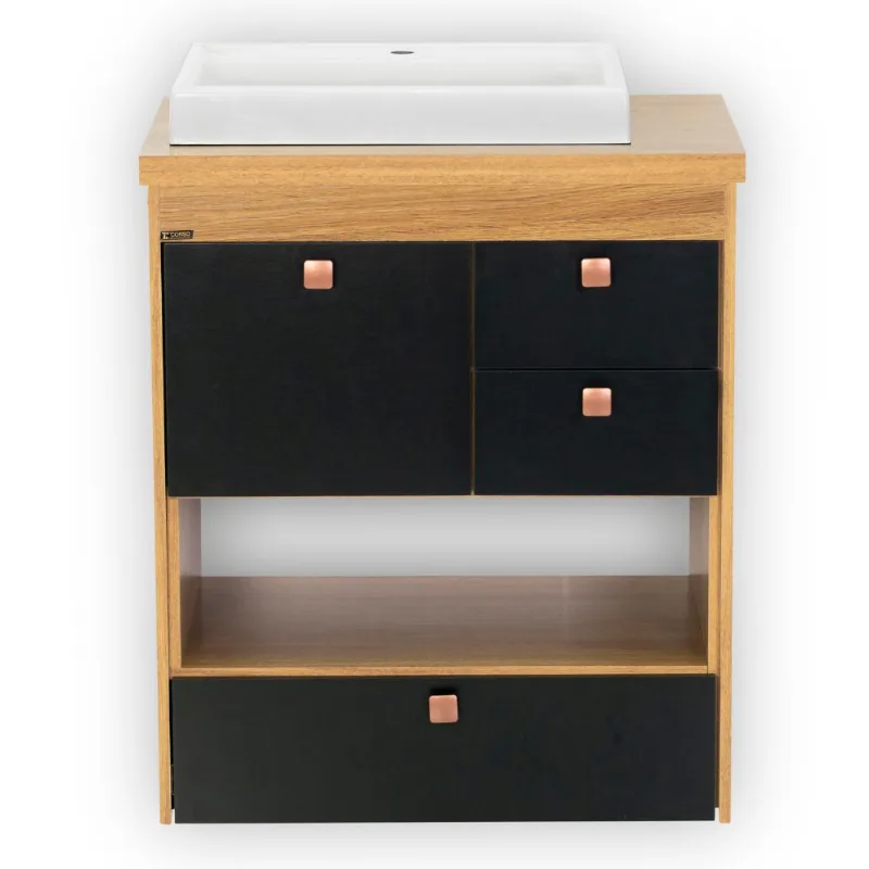 Conjunto Gianni 61cm Com 2 Peças (Toucador + Cuba) Freijo Com Preto Fosco Corso