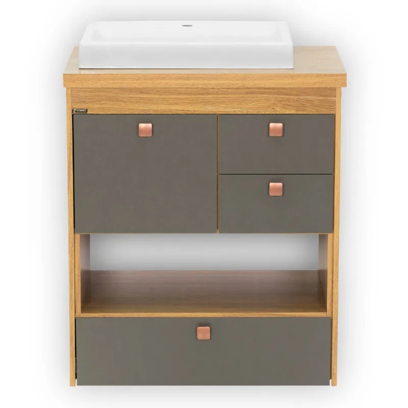 Conj Gianni 61cm Com 2 Peças (Toucador + Cuba) Freijo Com Cinza Fosco Corso