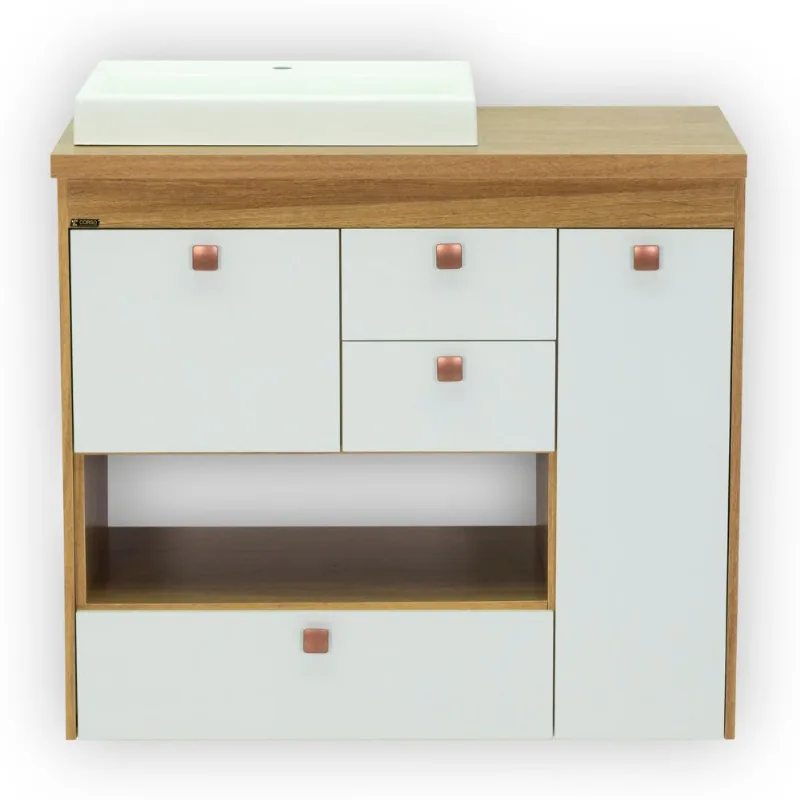 Conjunto Gianni 81cm Com 2 Peças (Toucador + Cuba) Freijo Com Branco Fosco Corso
