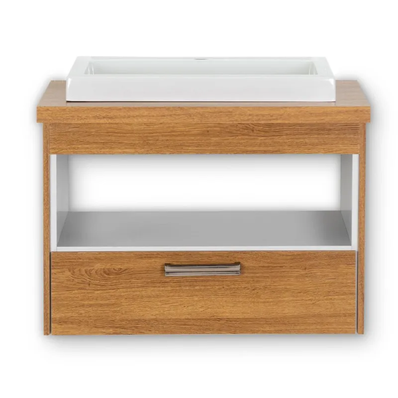 Conjunto Zurique 61cm Com 2 Peças (Toucador + Cuba Elegance) Freijo Com Branco Corso
