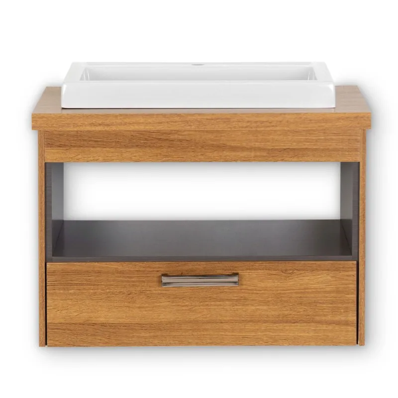 Conjunto Zurique 61cm Com 2 Peças (Toucador + Cuba Elegance) Freijo Com Cinza Corso