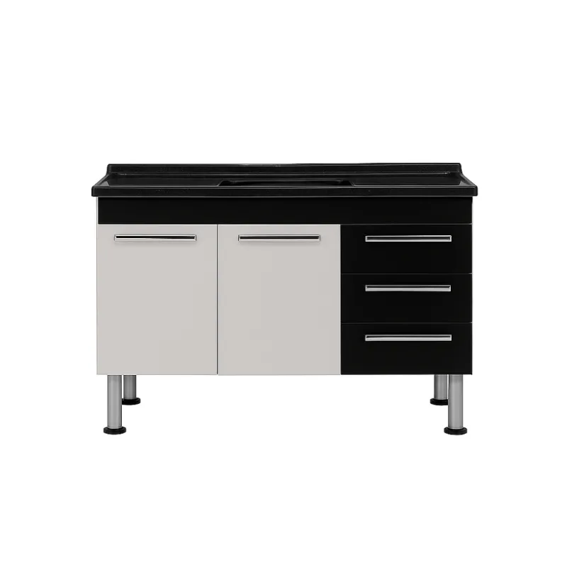 Gabinete Cozinha Pratik 1.00m Nude Com Preto Corso