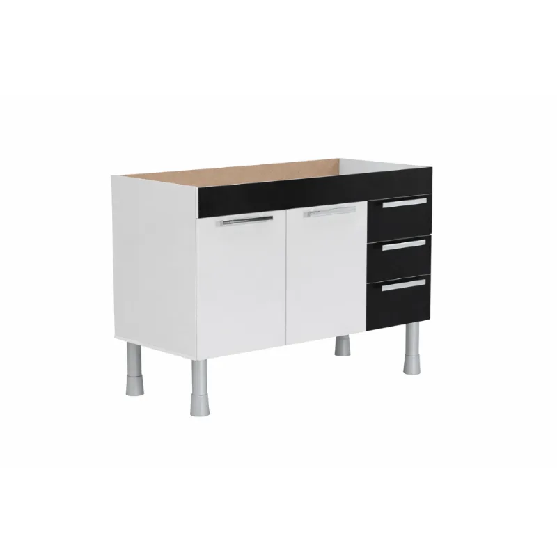 Gabinete Cozinha Pratik 1.20m Nude Com Preto Corso