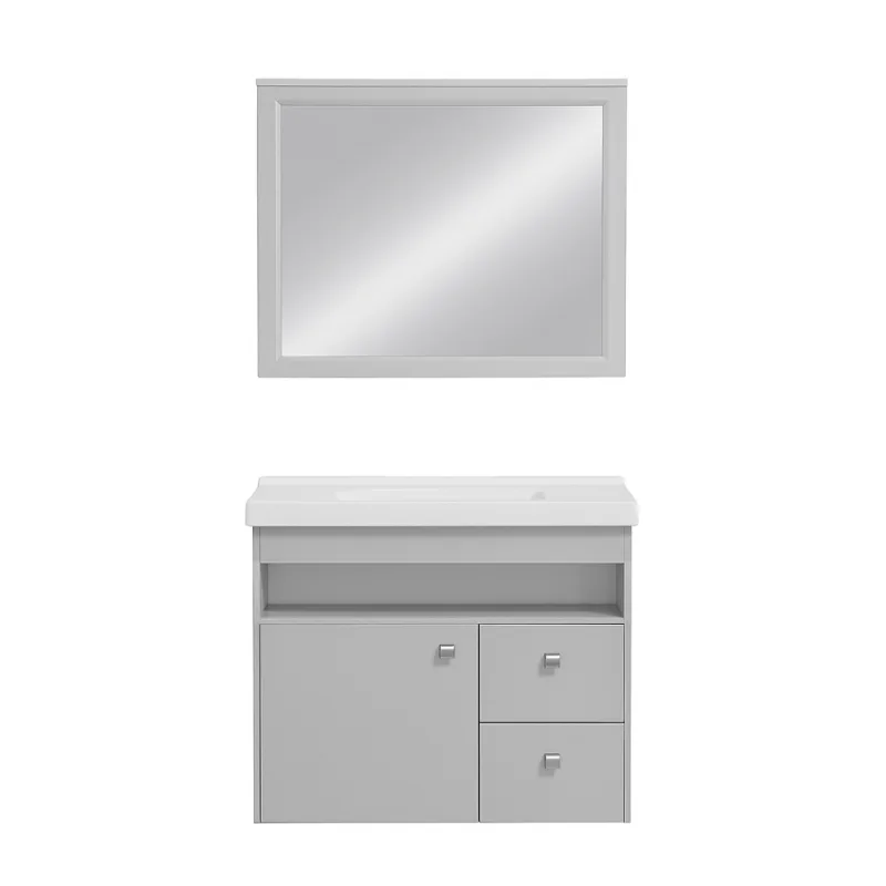 Kit Luna 60cm Cinza Claro Espelheira Lavatório Toucador Corso
