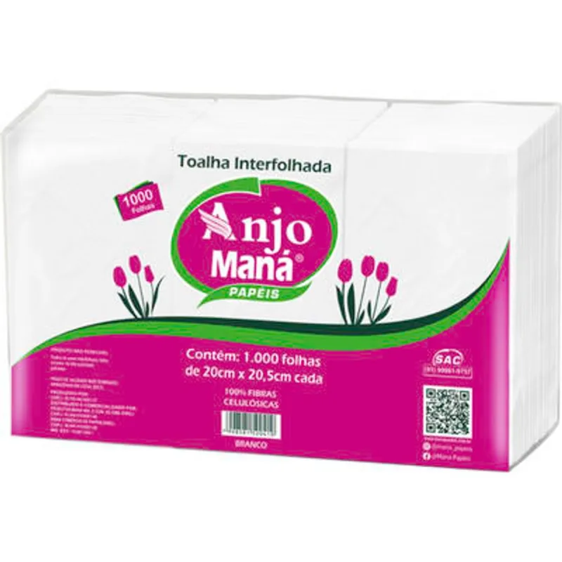 Toalha de Papel Anjo Maná Interfolha Branco 1000 un