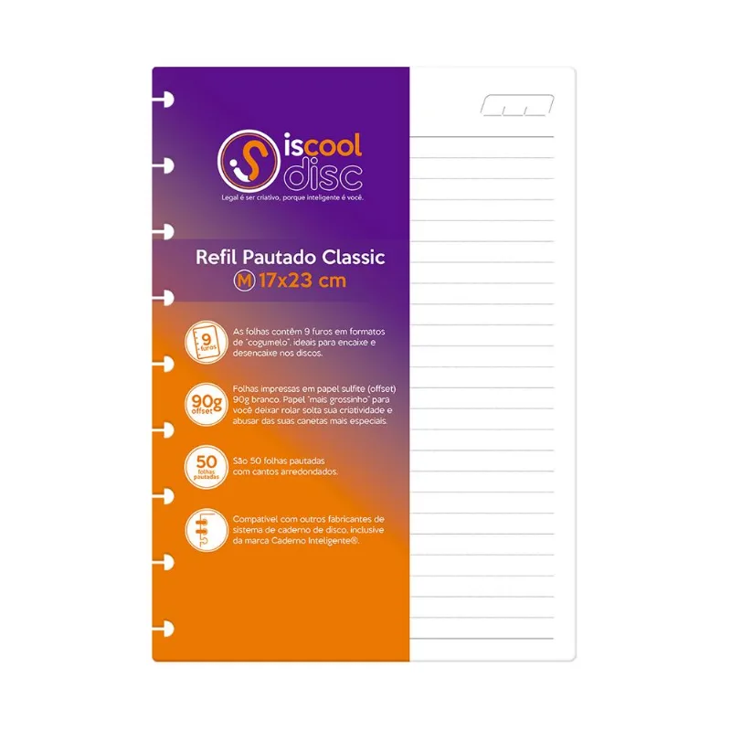 Refil Para Caderno Disco Pautado Médio 50 Folhas