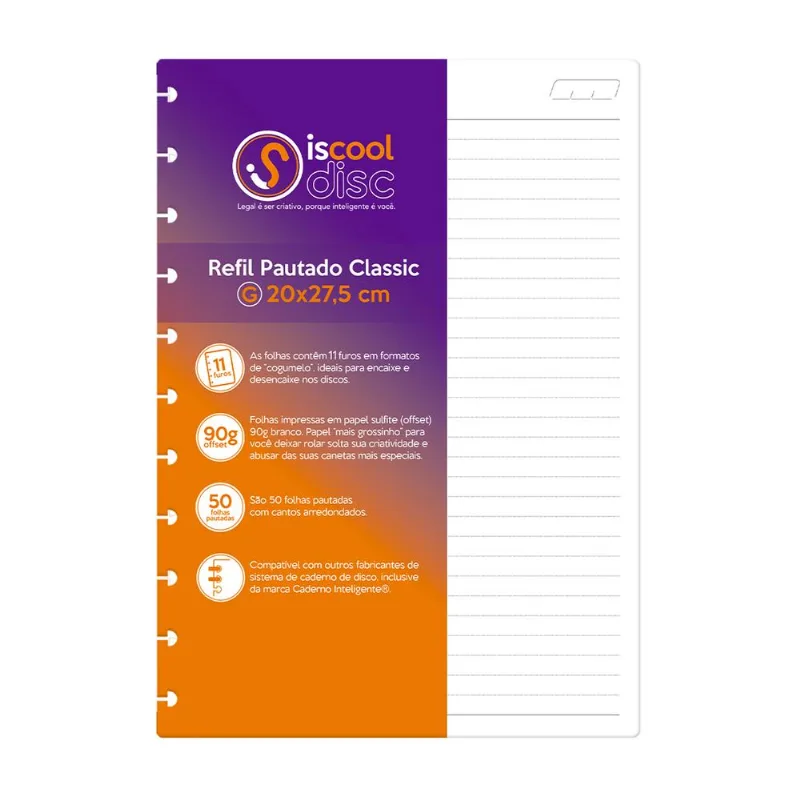 Refil Para Caderno Disco Pautado Grande 50 Folhas