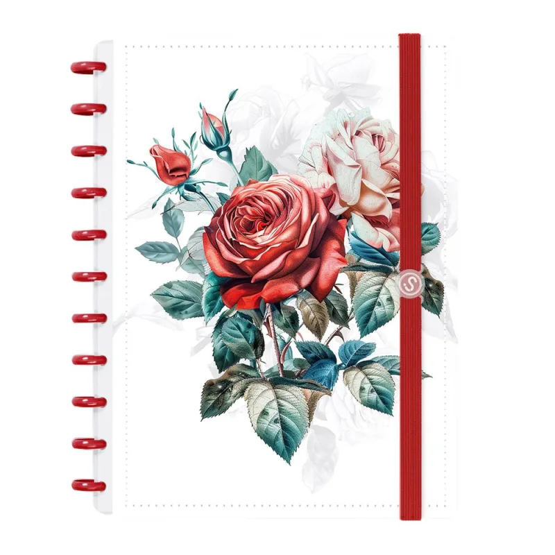 Caderno Disco 80 Folhas Grande Prime Flores Rosa Branco - LC